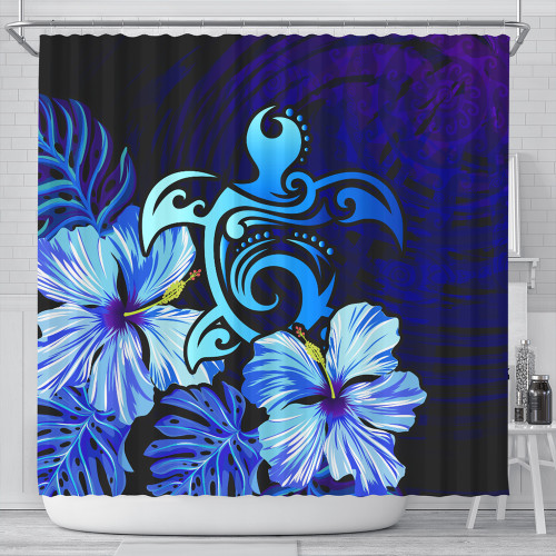Hawaii Shower Curtain Hibiscus Tropical Deep Ocean Turtle Sea