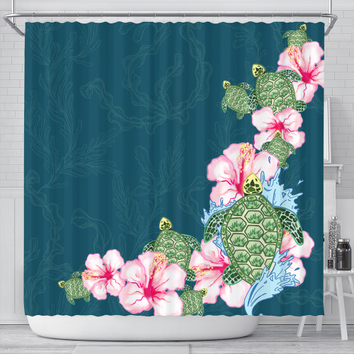 Hawaii Shower Curtain Hibiscus Turtle Dance