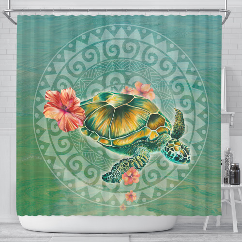 Hawaii Shower Curtain Hibiscus Turtle Swimming