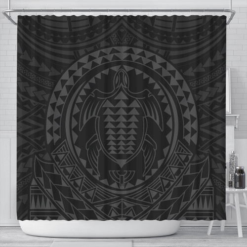 Hawaii Shower Curtain Kakau Honu Arc Polynesian Gray