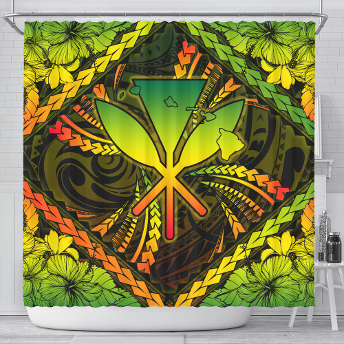 Hawaii Shower Curtain Kanaka Maoli Map Hibiscus Polynesian Kanu