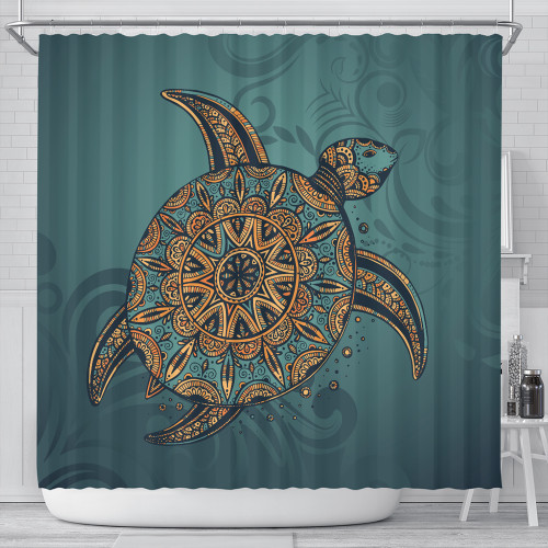 Hawaii Shower Curtain Mandela Turtle Royal Blue