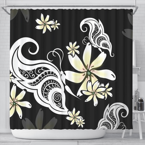 Hawaii Shower Curtain Plumeria Butterfly