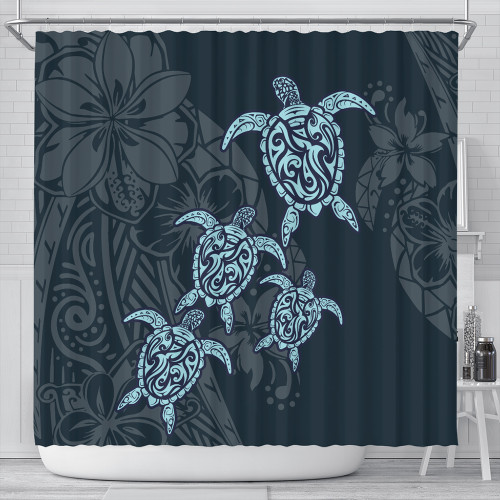 Hawaii Shower Curtain Plumeria Polynesian Deep Sea Turtle