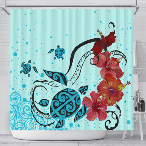 Hawaii Shower Curtain Sea Turtle Hibiscus