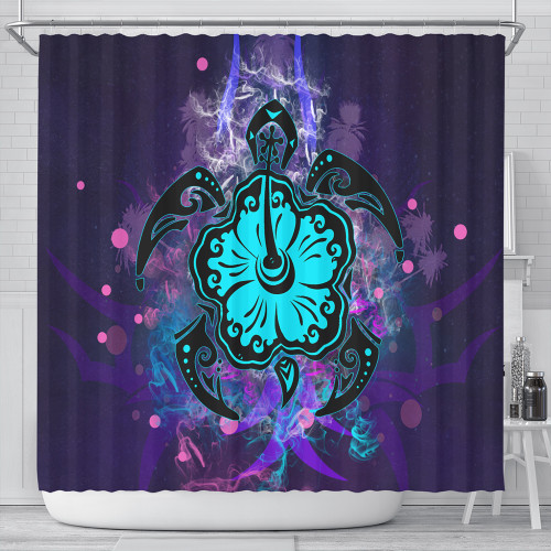 Hawaii Shower Curtain Turtle Hibiscus Galaxy Violet