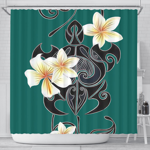 Hawaii Shower Curtain Turtle Poly Trinal Plumeria Turquoise