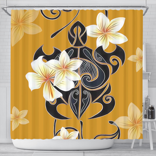 Hawaii Shower Curtain Turtle Poly Trinal Plumeria Yellow