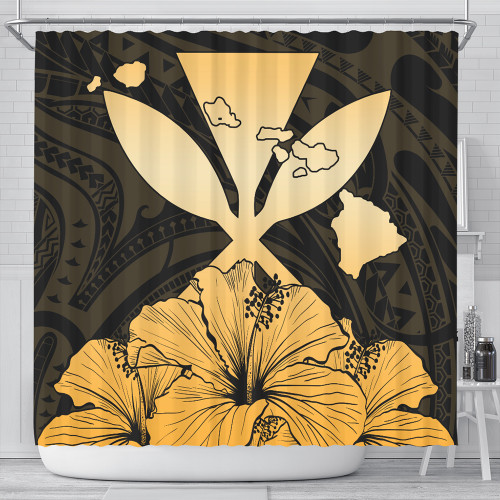 Hawaiian Shower Curtain Kanaka Maoli Hibiscus Polynesian Love Gold