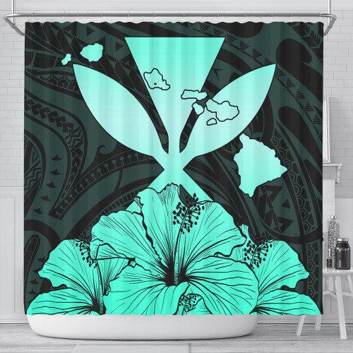 Hawaiian Shower Curtain Kanaka Maoli Hibiscus Polynesian Love Turquoise
