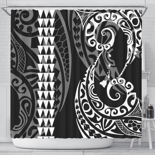 Hawaii Shower Curtain Hawaiian Map Kakau Style White