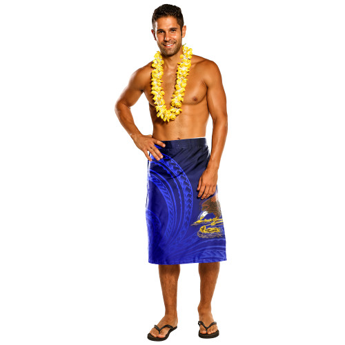 American Samoa Lavalava - Bald Eagles Polynesian Pattern Blue