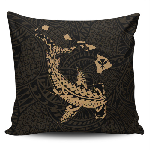 Hawaii Pillow Cover Hawaiian Native Map Hammerhead Shark Gold Hawaii Pillow Cover Hawaiian Native Map Hammerhead Shark Gold