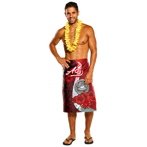 American Samoa Polynesian Coat Of Arm With Hibiscus Lavalava