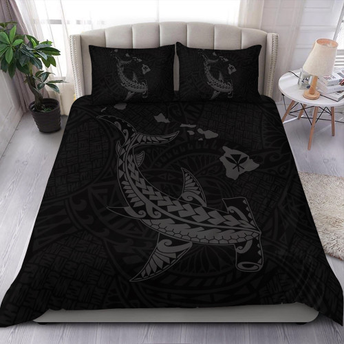 Hawaii Bedding Set Hawaiian Native Map Hammerhead Shark Gray