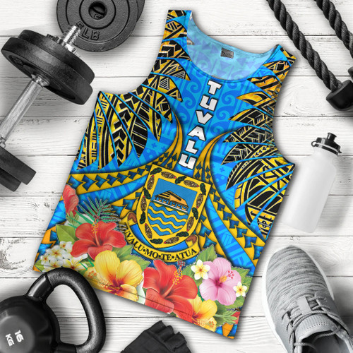Tuvalu Polynesian Men Tank Top - Tuvalu Independence Day with Polynesian Hibiscus