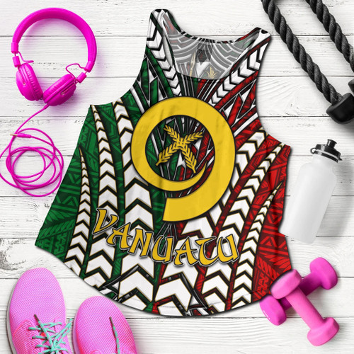 Vanuatu Women Racerback Tank - Vanuatu Independence Anniversary With Arm Polynesian Patterns