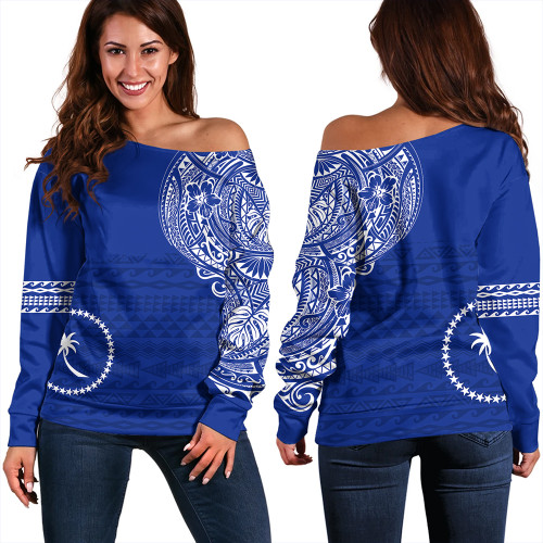 Chuuk Off Shoulder Sweatshirt Polynesian Flag With Coat Of Arms