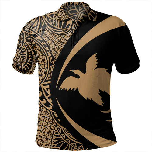 Papua New Guinea Polo Shirt Coat Of Arm Lauhala Gold Circle