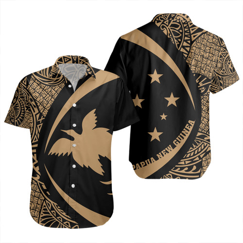 Papua New Guinea Short Sleeve Shirt Coat Of Arm Lauhala Gold Circle