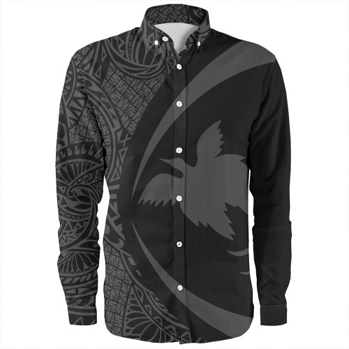 Papua New Guinea Long Sleeve Shirt Coat Of Arm Lauhala Gray Circle