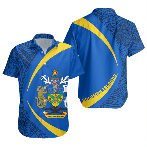 Solomon Islands Short Sleeve Shirt Coat Of Arm Lauhala Circle