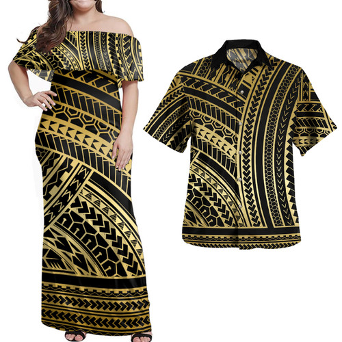 Polynesian Combo Dress And Shirt Polynesian Pattern Tattoo Gold