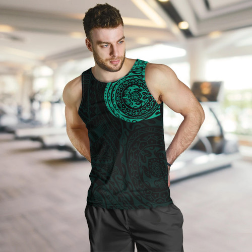 Polynesian Men Tank Top - Polynesian Tattoo Style Version 2 Turquoise