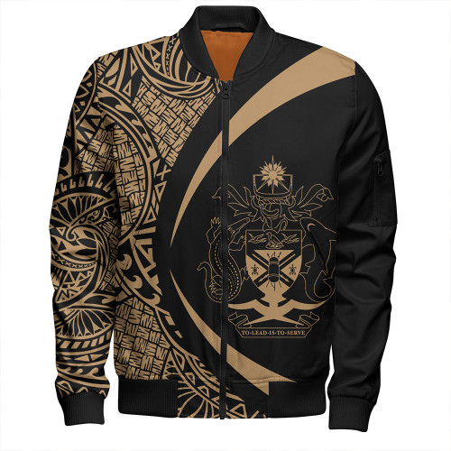 Solomon Islands Bomber Jacket Coat Of Arm Lauhala Gold Circle