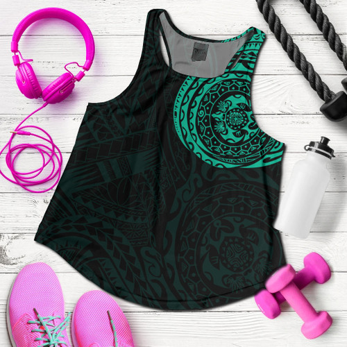 Polynesian Women Racerback Tank - Polynesian Tattoo Style Version 2 Turquoise