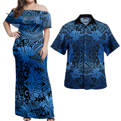 Polynesian Combo Dress And Shirt Tribal Polynesian Pattern Leaf