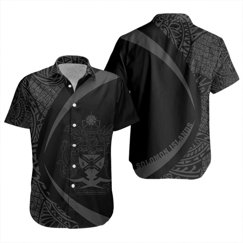Solomon Islands Short Sleeve Shirt Coat Of Arm Lauhala Gray Circle
