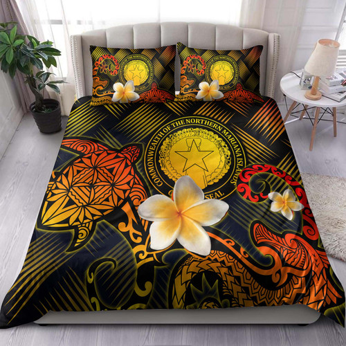 Northern Mariana Islands Polynesian Bedding Set - Lauhala Turtle Plumeria Tropical