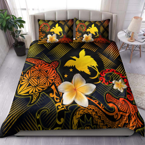 Papua New Guinea Polynesian Bedding Set - Lauhala Turtle Plumeria Tropical