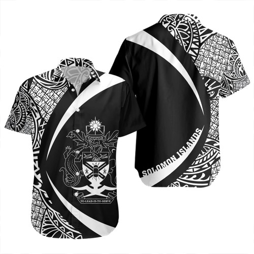 Solomon Islands Short Sleeve Shirt Coat Of Arm Lauhala White Circle
