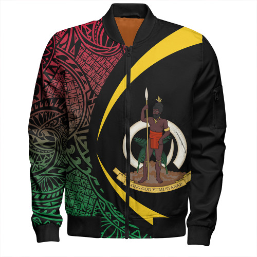 Vanuatu Bomber Jacket Coat Of Arm Lauhala Circle