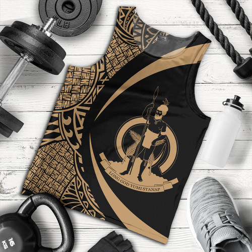 Vanuatu Tank Top Coat Of Arm Lauhala Gold Circle