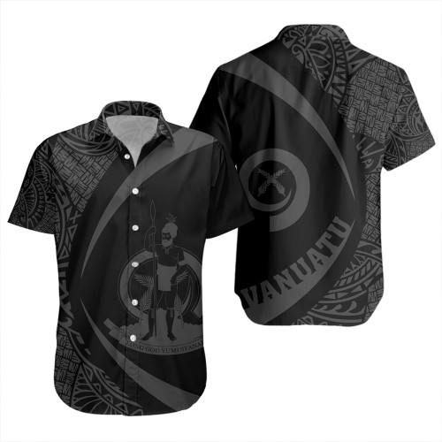 Vanuatu Short Sleeve Shirt Coat Of Arm Lauhala Gray Circle