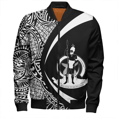 Vanuatu Bomber Jacket Coat Of Arm Lauhala White Circle