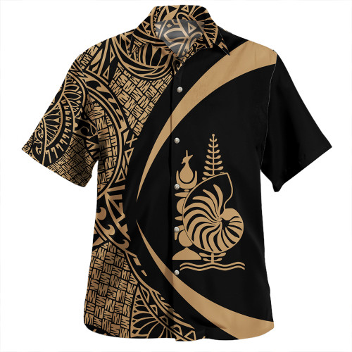 New Caledonia Hawaiian Shirt Coat Of Arm Lauhala Gold Circle