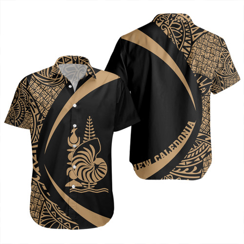 New Caledonia Short Sleeve Shirt Coat Of Arm Lauhala Gold Circle