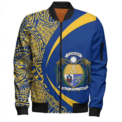 Nauru Bomber Jacket Coat Of Arm Lauhala Circle