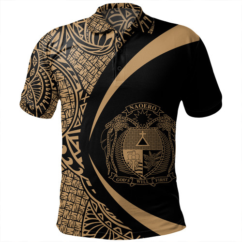 Nauru Polo Shirt Coat Of Arm Lauhala Gold Circle