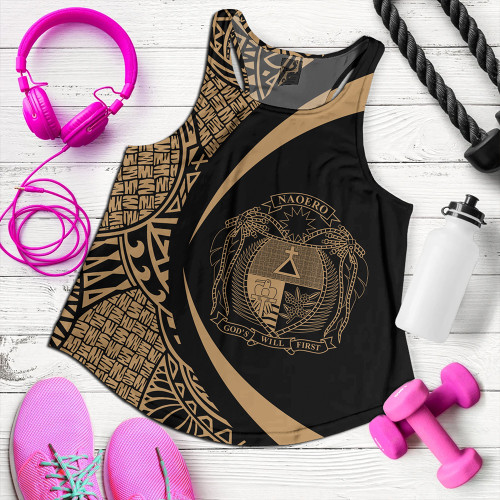 Nauru Women Tank Coat Of Arm Lauhala Gold Circle