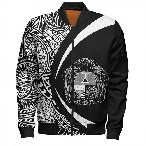 Nauru Bomber Jacket Coat Of Arm Lauhala White Circle