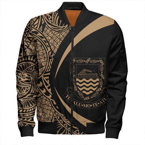 Tuvalu Bomber Jacket Coat Of Arm Lauhala Gold Circle
