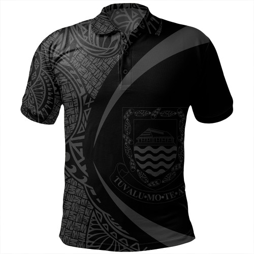 Tuvalu Polo Shirt Coat Of Arm Lauhala Gray Circle