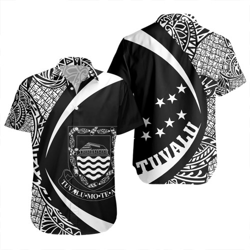 Tuvalu Short Sleeve Shirt Coat Of Arm Lauhala White Circle