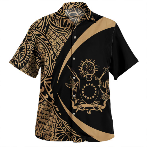 Cook Islands Hawaiian Shirt Coat Of Arm Lauhala Gold Circle