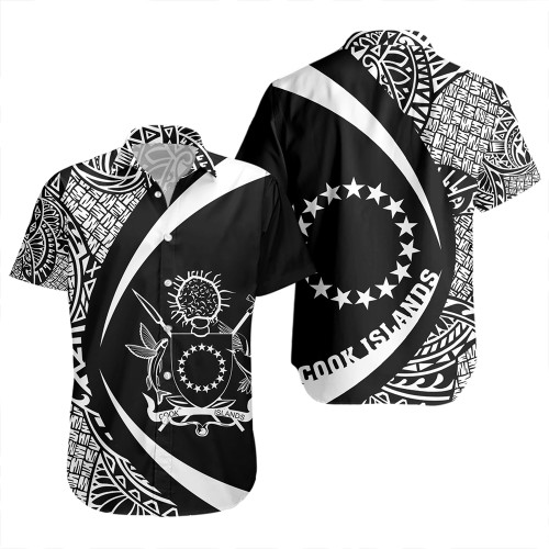 Cook Islands Short Sleeve Shirt Coat Of Arm Lauhala White Circle
